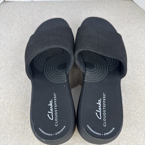 Women’s Clarks Cloud Steppers Drift Twist Black Sandals Slip On Size 7 - Picture 6 of 10